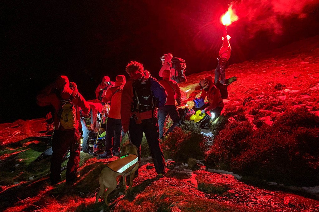 Rescuers at the scene on Hall's Fell Ridge. Photo: Keswick MRT