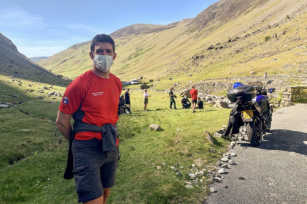 Rescuers at the scene of the cyclist's crash. Photo: Keswick MRT