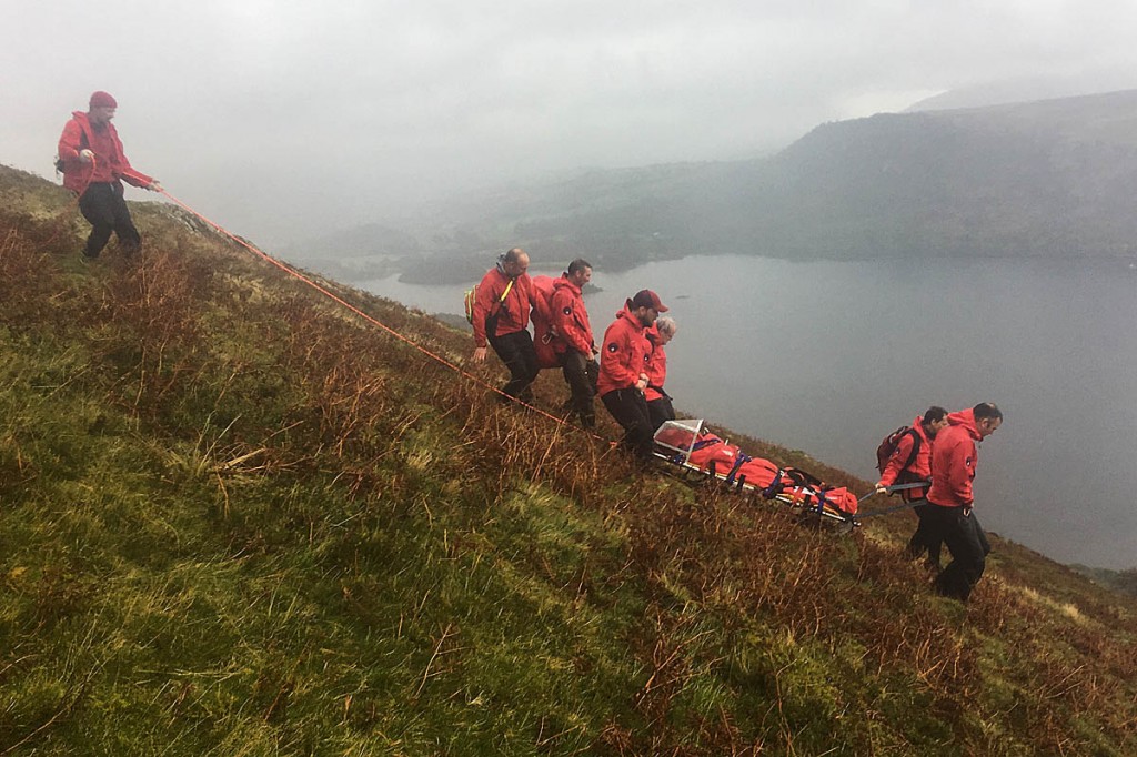 The injured walker is stretchered from Cat Bells. Photo: Keswick MRT