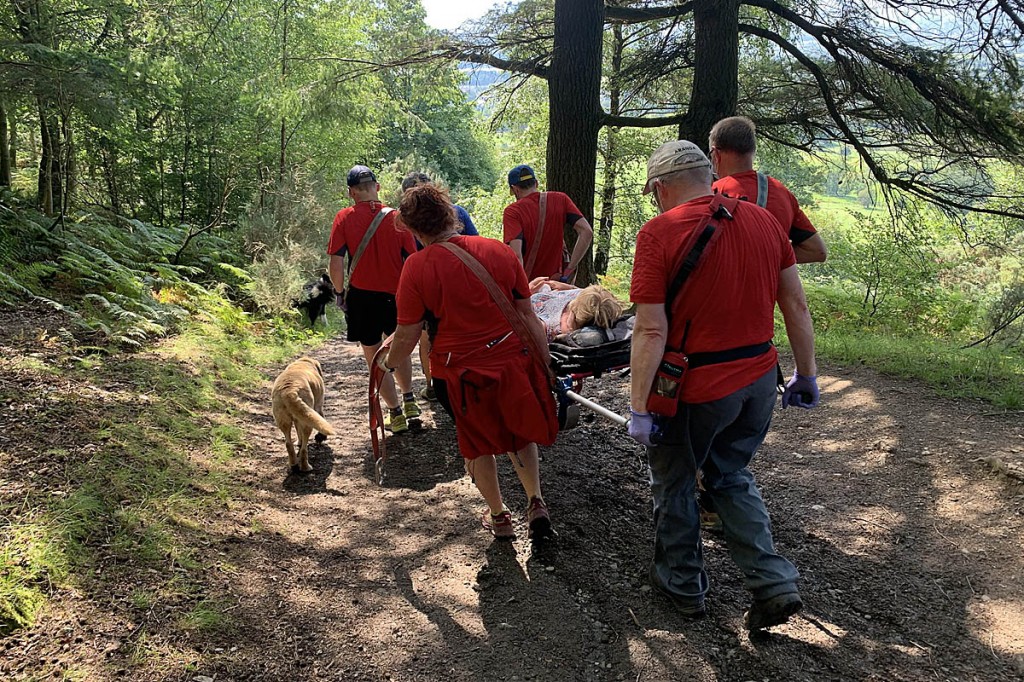The injured woman is stretchered from Latrigg. Photo: Keswick MRT The injured woman is stretchered from Latrigg. Photo: Keswick MRT