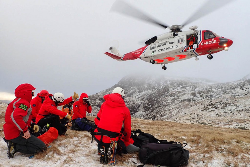 The Coastguard helicopter with rescuers during the search. Photo: Keswick MRT The Coastguard helicopter with rescuers during the search. Photo: Keswick MRT