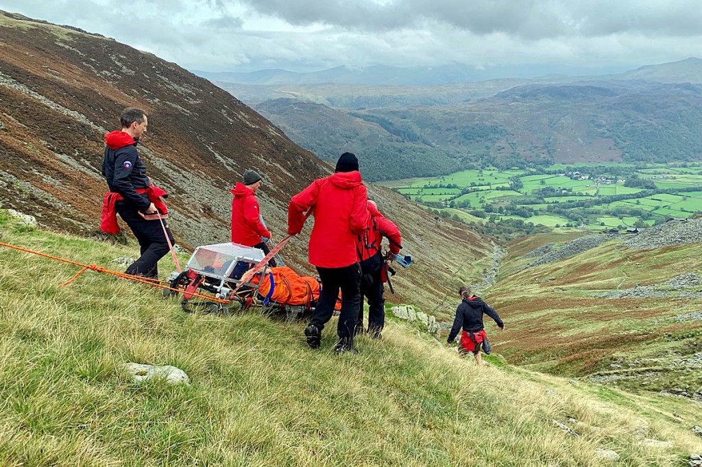 A walker was stretchered from a Lake District fell after injuring her ankle.  Keswick Mountain Rescue Team was called out about 1.15pm on Saturday to the incident at the top of the path leading from the High Spy ridge to Rosthwaite through the old Rigghead Quarries
