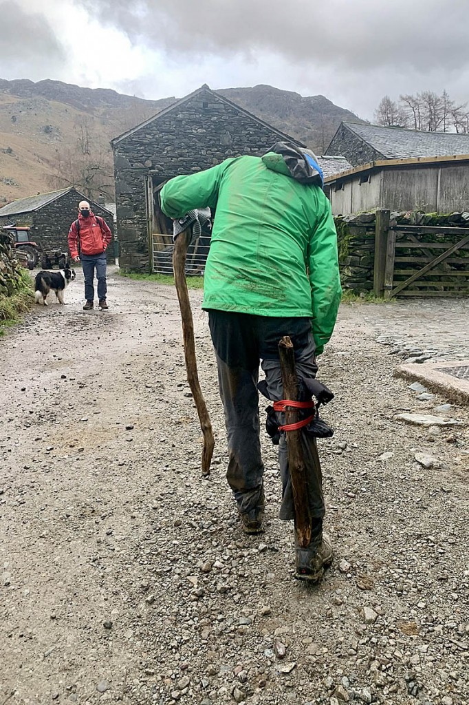 The walker, who had improvised a splint, was met by a team member at Rosthwaite. Photo: Keswick MRT