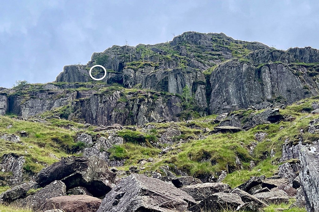 Aaron Crags with the stranded walker's position circled. Photo: Keswick MRT