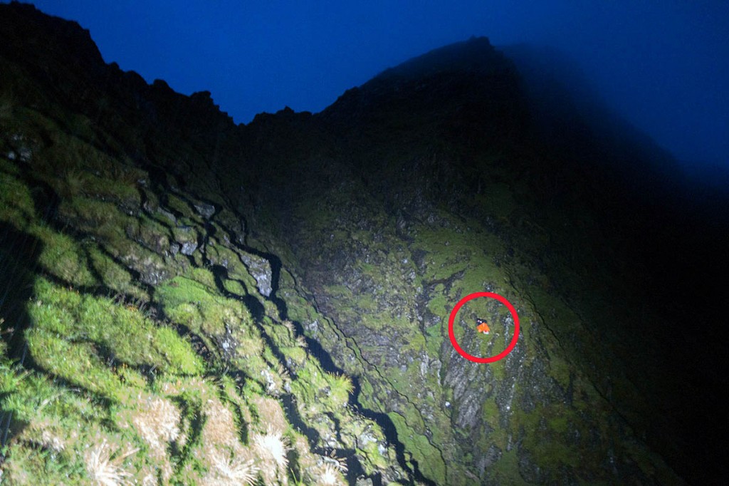 The position of the cragfast walker, circled, below Sharp Edge. Photo: Keswick MRT The position of the cragfast walker, circled, below Sharp Edge. Photo: Keswick MRT