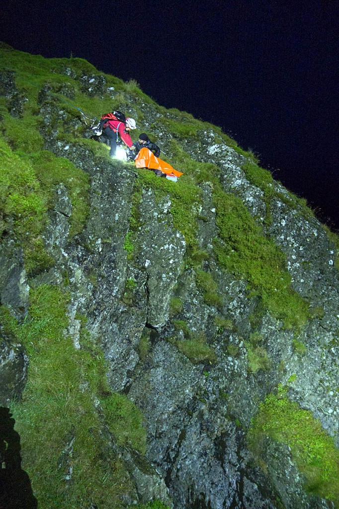 A rescue team member at the precarious site on the slopes of Sharp Edge. Photo: Keswick MRT A rescue team member at the precarious site on the slopes of Sharp Edge. Photo: Keswick MRT