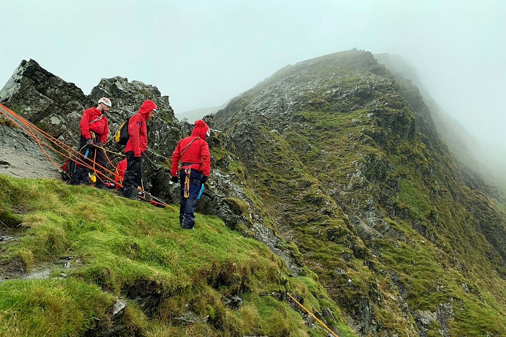 Rescuers at the scene on Sharp Edge. Photo: Keswick MRT Rescuers at the scene on Sharp Edge. Photo: Keswick MRT