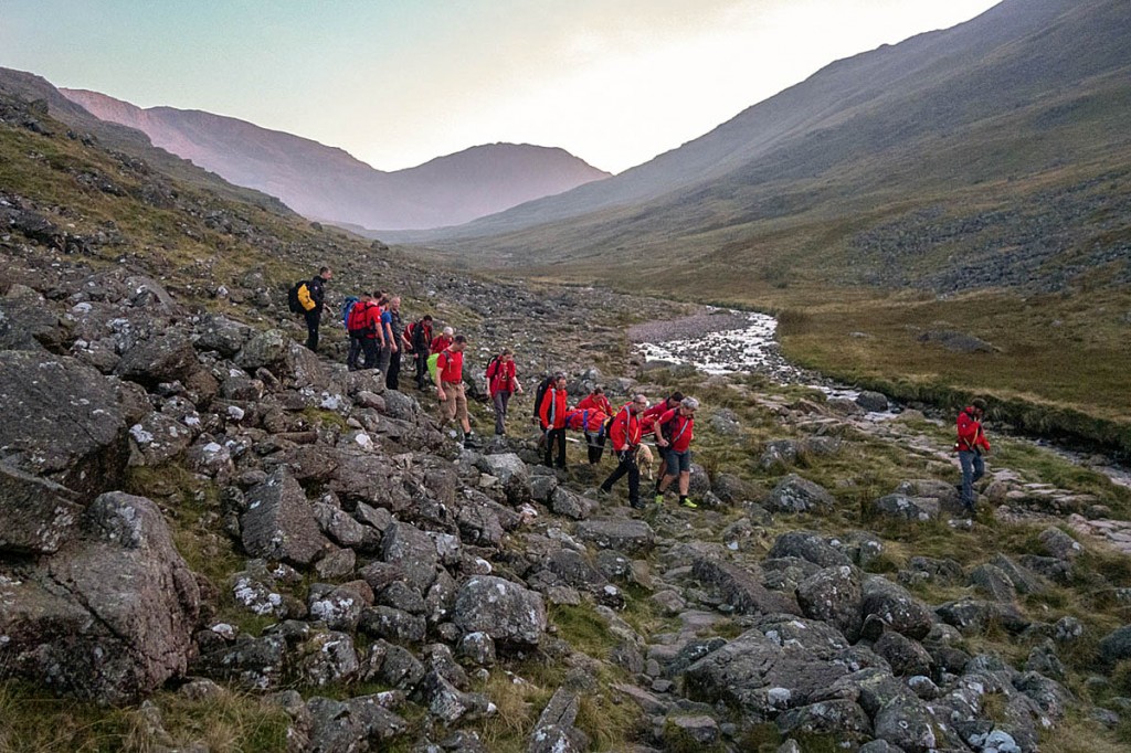 The woman was strechered down to Seathwaite. Photo: Keswick MRT The woman was strechered down to Seathwaite. Photo: Keswick MRT
