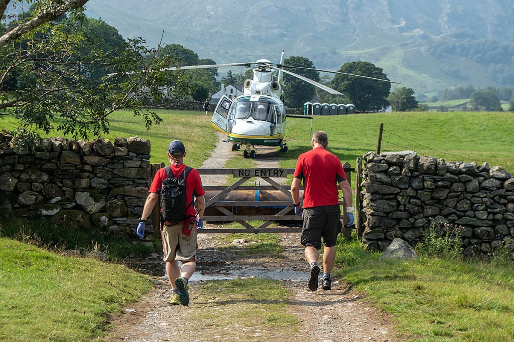 Rescuers and the air ambulance at the Stonethwaite incident. Photo: Keswick MRT Rescuers and the air ambulance at the Stonethwaite incident. Photo: Keswick MRT