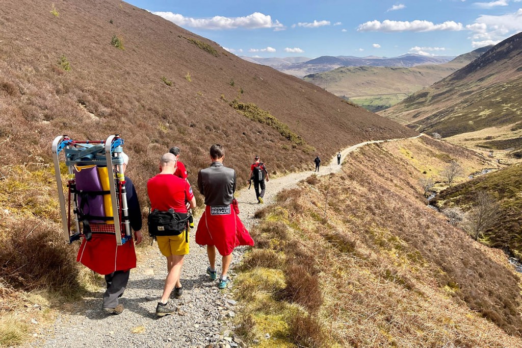 The tripping group was accompanied from the fellside by rescuers. Photo: Keswick MRT The tripping group was accompanied from the fellside by rescuers. Photo: Keswick MRT