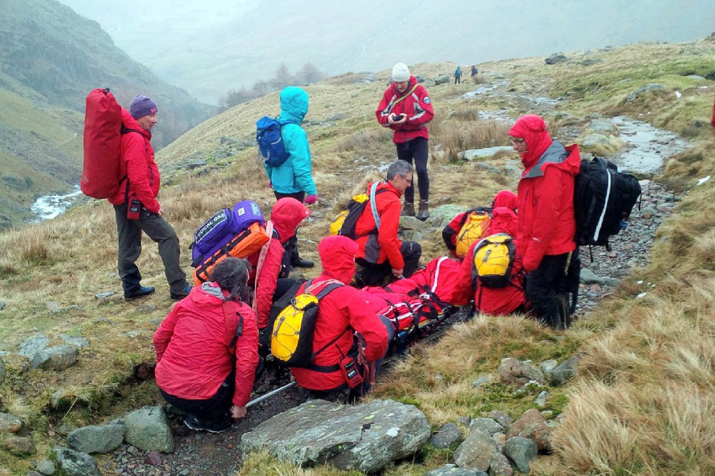 Rescuers at the scene on the Styhead path. Photo: Keswick MRT Rescuers at the scene on the Styhead path. Photo: Keswick MRT