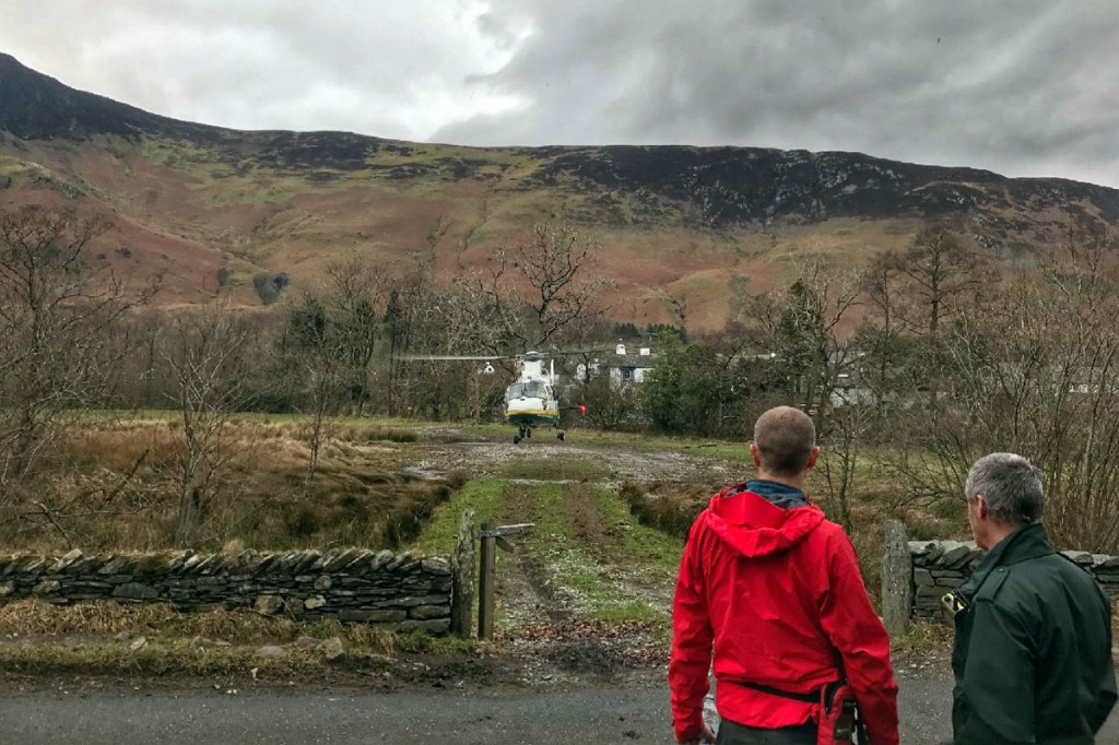 The air ambulance takes off to take the injured woman to hospital in Preston. Photo: Keswick MRT