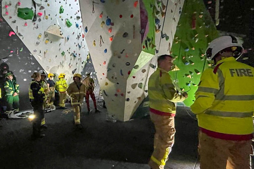 Rescuers at the site in the climbing wall at Keswick. Photo: Keswick MRT