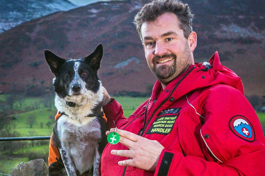 Search dog Rona with handler Rob Grange. Photo: Keswick MRT Search dog Rona with handler Rob Grange. Photo: Keswick MRT