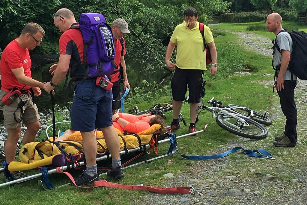 Rescuers at the scene near New Bridge, Rosthwaite. Photo: Keswick MRT Rescuers at the scene near New Bridge, Rosthwaite. Photo: Keswick MRT
