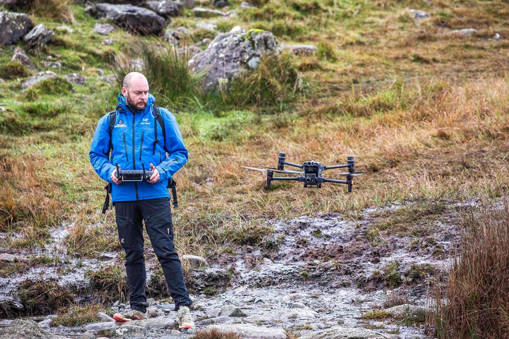 A Cockermouth MRT pilot flies a DJI M30T drone used in the search for the walker. The Duddon and Furness MRT pilot who located the casualty was flying a smaller DJI Mavic 2 Enterprise Advanced drone. Photo: Cockermouth MRT