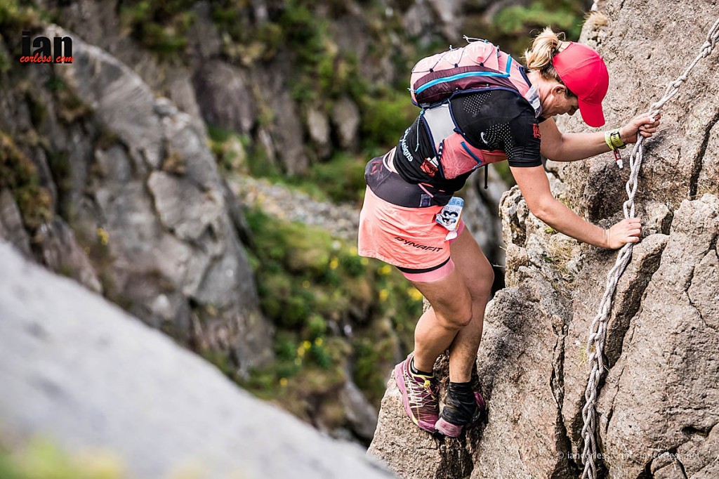 Sophie Grant uses the ropes on Pinnacle Ridge. Photo: Ian Corless