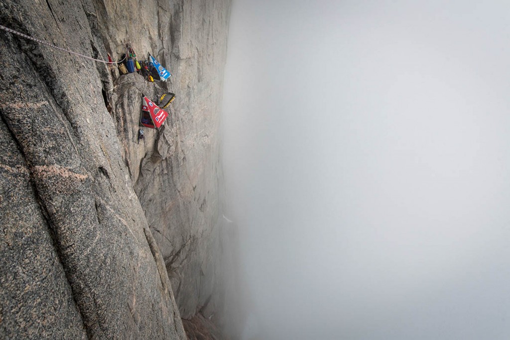 Home from home: the port-a-ledge camp on the wall. Photo: Matt Pycroft/Coldhouse Collective/Berghaus