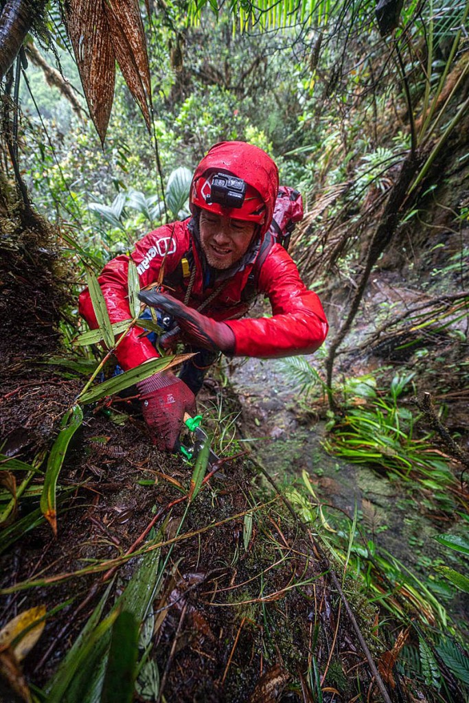 Leo Houlding battles through the slime forest. Photo: Coldhouse Collective/Berghaus