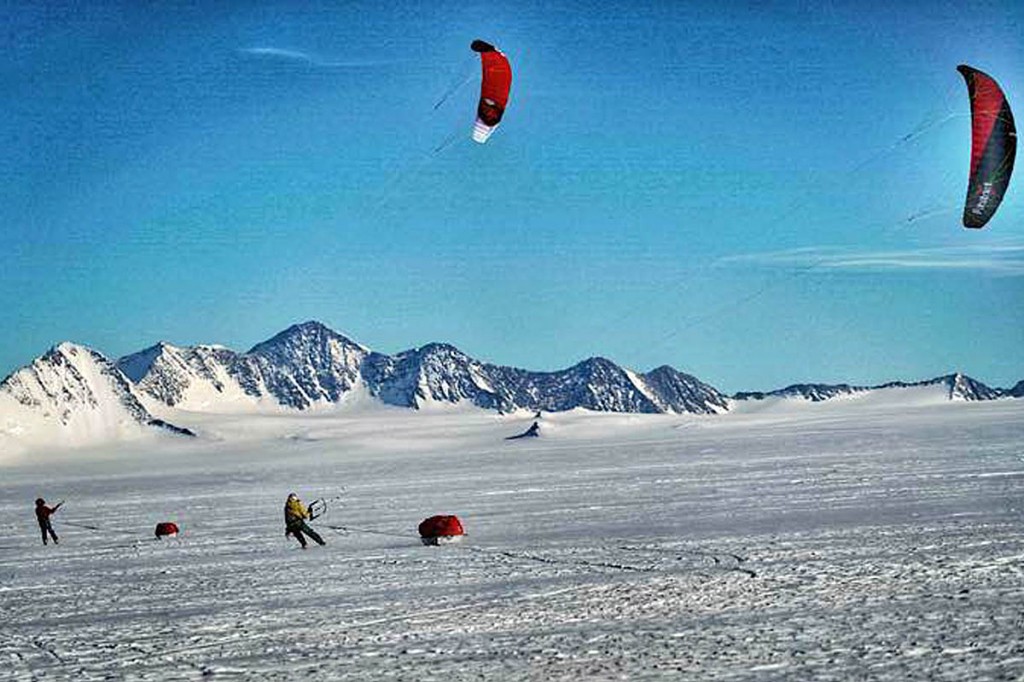 Team members ski-kiting on the final day of the expedition. Photo: Berghaus