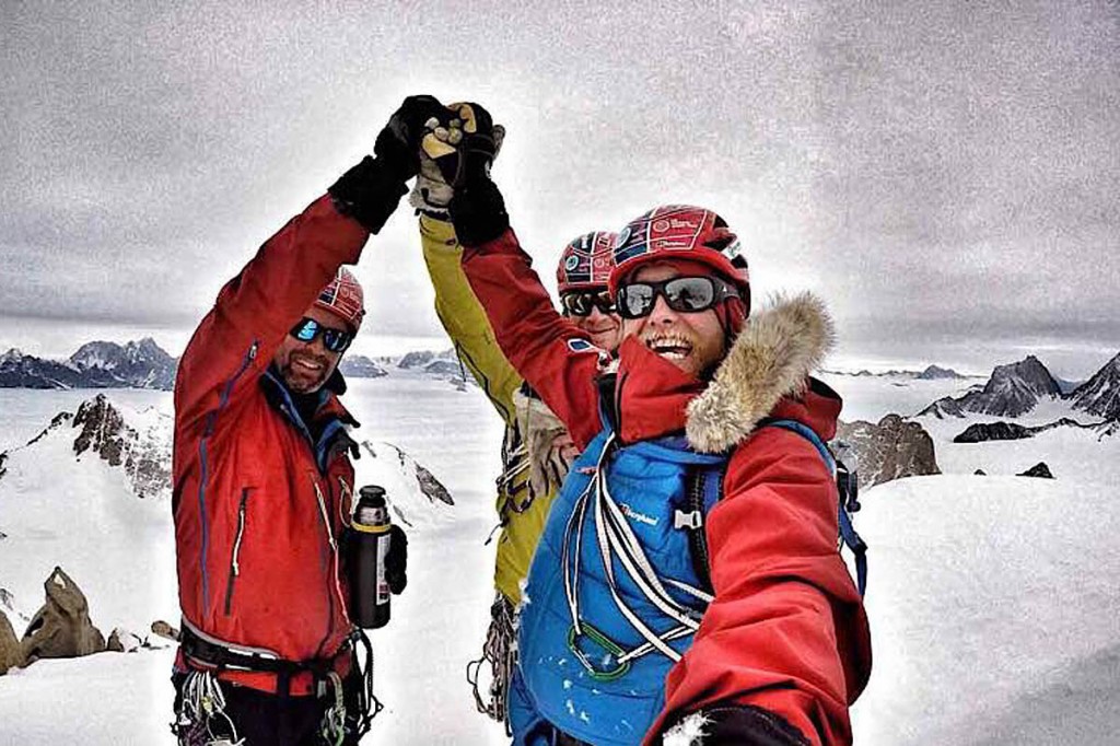 Houlding, right, with Sedon, left and Burgun on the Spectre's summit Houlding, right, with Sedon, left and Burgun on the Spectre's summit