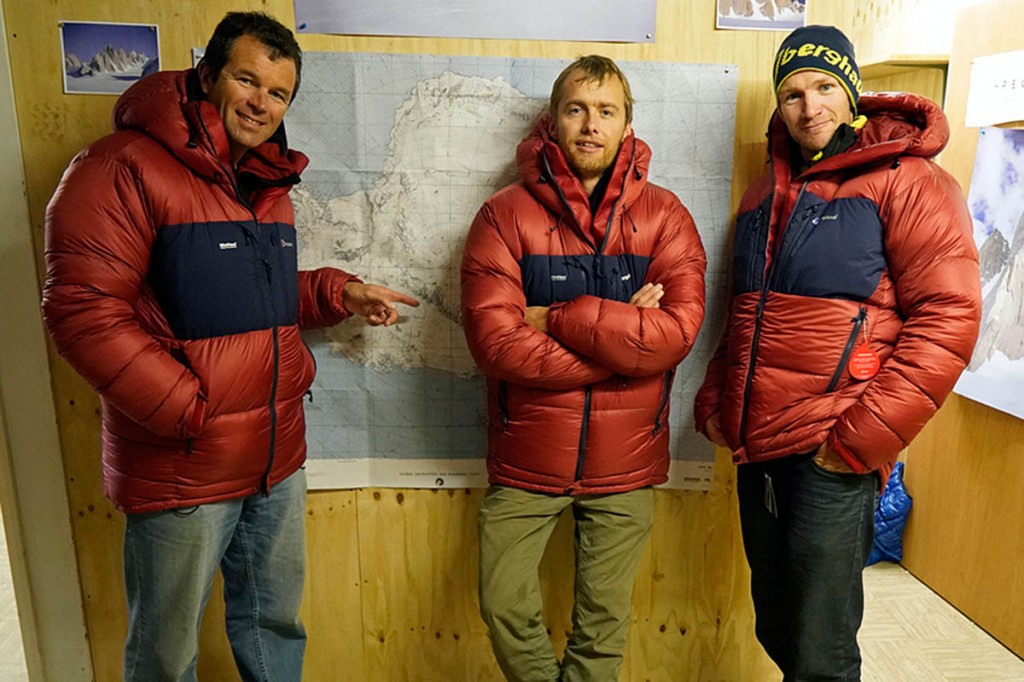Leo Houlding, centre, with Marc Sedon, left, and Jean Burgun. Photo: Berghaus Leo Houlding, centre, with Marc Sedon, left, and Jean Burgun. Photo: Berghaus