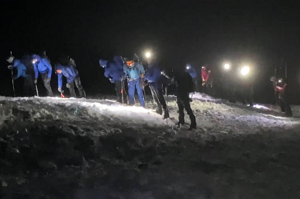 Rescuers search avalanche debris on the mountain. Image: Lochaber MRT Rescuers search avalanche debris on the mountain. Image: Lochaber MRT