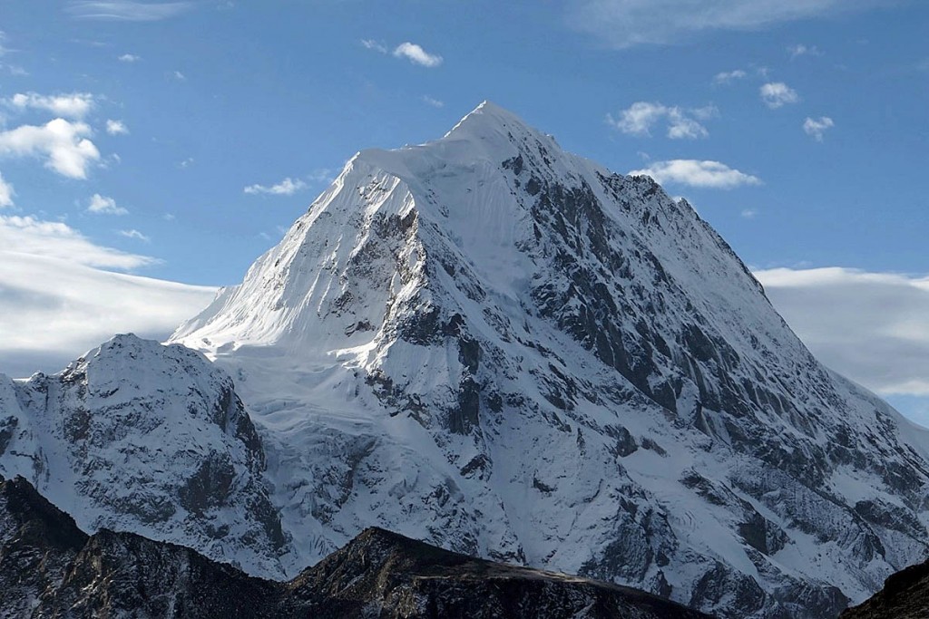 The north face of Chombu, centre left, remains unclimbed