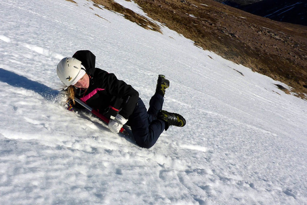 A student practises ice-axe braking A student practises ice-axe braking
