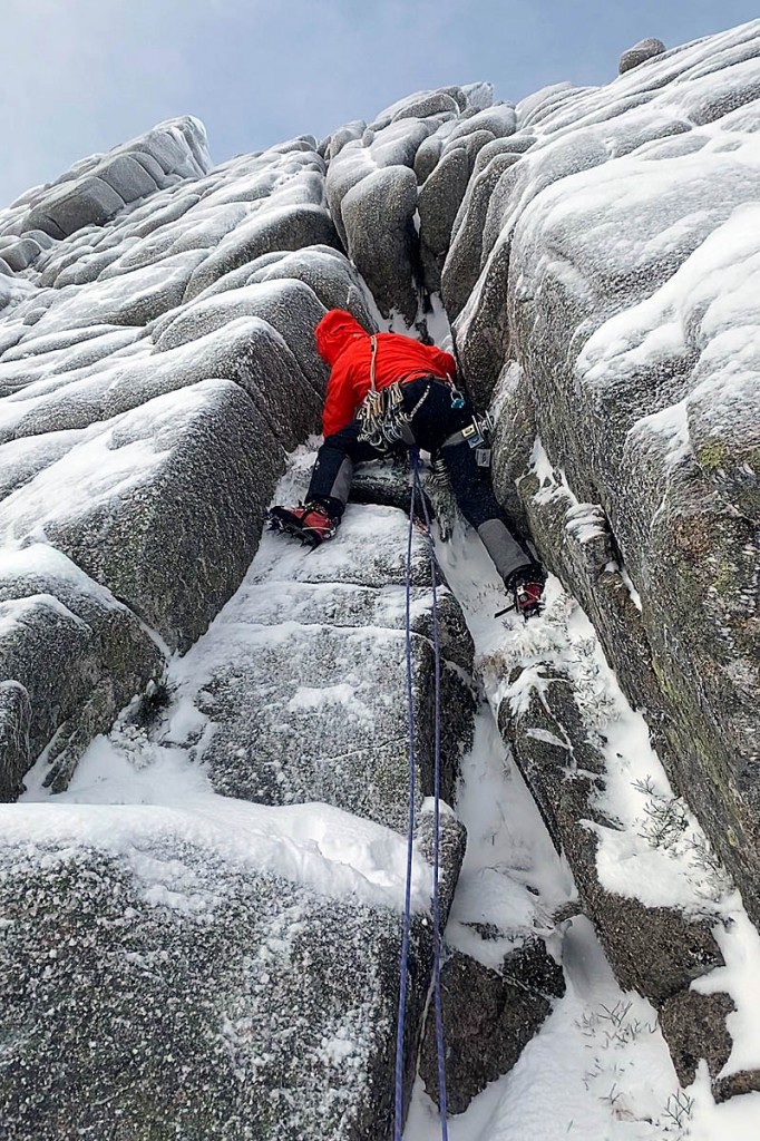 A climber on a chimney in the Cairngorms. Photo: Simon Richardson