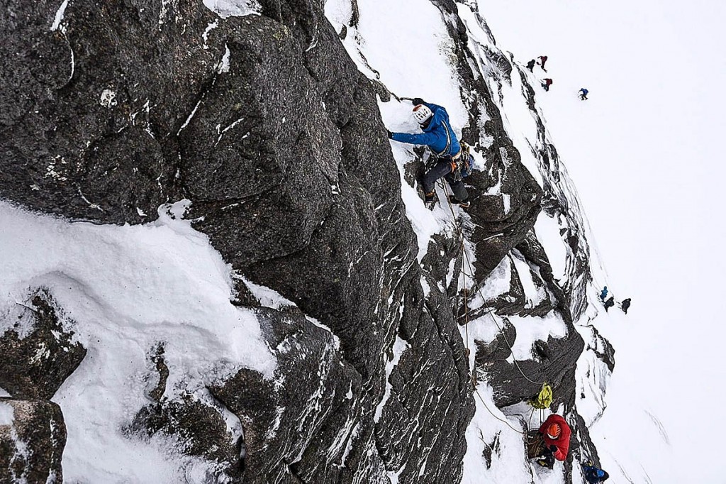 Luca Celano and Carl Nystedt on Pot of Gold in Coire an t-Sneachda on Cairn Gorm. Photo Marc Langley