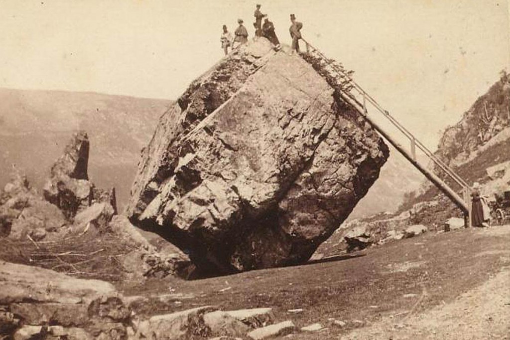 A Victorian postcard of the Bowder Stone. Image: National Trust