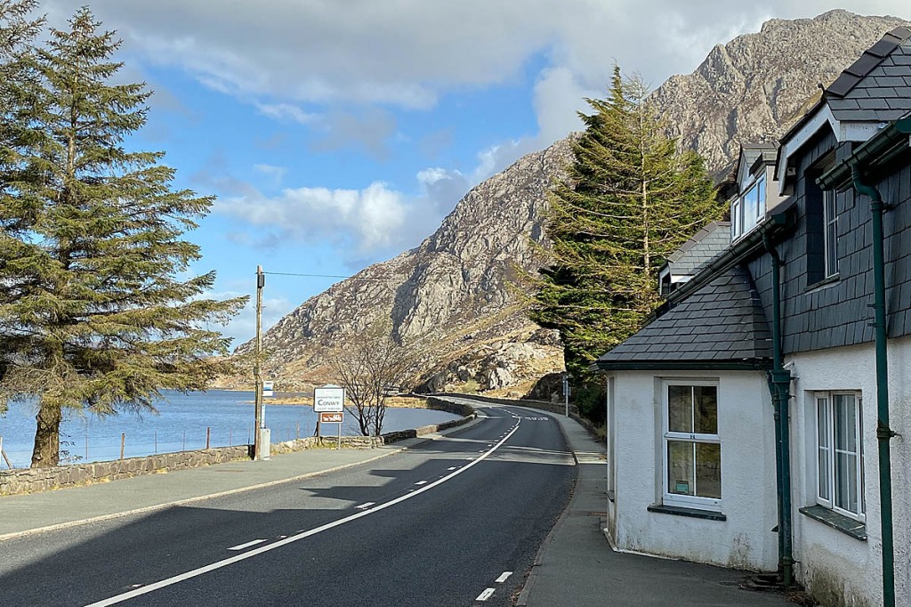 The deserted road past Llyn Ogwen and Tryfan. Photo: NWMRA