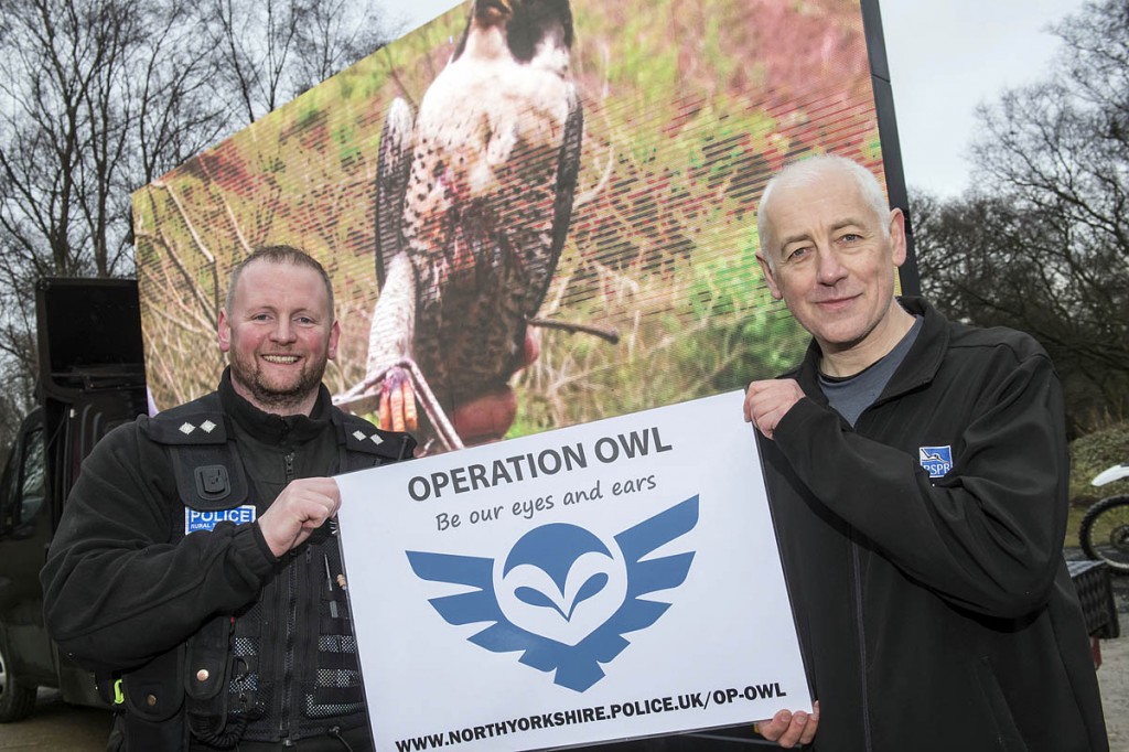 Sergeant Kevin Kelly and Guy Shorrock of the RSPB launch Operation Owl last month. Photo: North Yorkshire Police