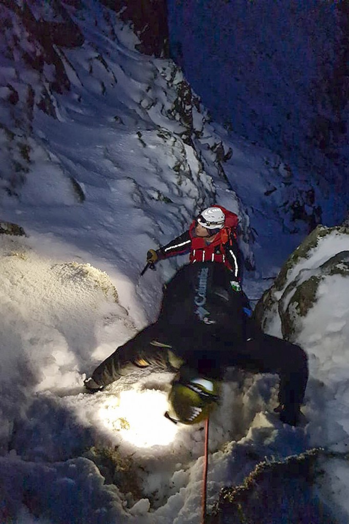 The pair were brought up the spur to safety by rescuers. Photo: Karl Lester/OVMRO The pair were brought up the spur to safety by rescuers. Photo: Karl Lester/OVMRO