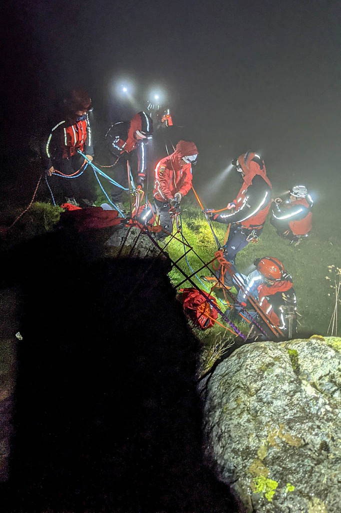 Rescuers rigged up a rope system to bring the crafgast couple to safely. Photo: RAF MRS