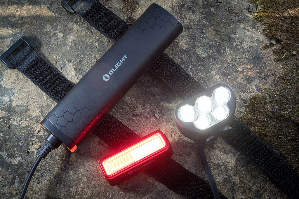 The Olight bike lights set, with battery pack. Photo: Bob Smith/grough