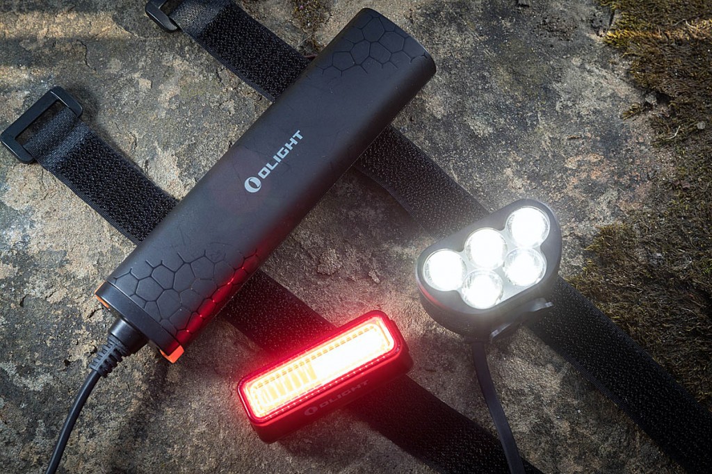 The Olight bike lights set, with battery pack. Photo: Bob Smith/grough The Olight bike lights set, with battery pack. Photo: Bob Smith/grough