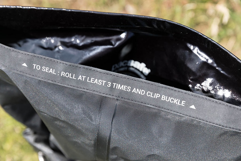 The roll-top closure keeps out water. Photo: Bob Smith/grough The roll-top closure keeps out water. Photo: Bob Smith/grough