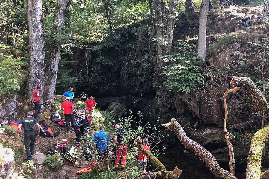 Rescuers at the scene at Aira Force. Photo: Patterdale MRT Rescuers at the scene at Aira Force. Photo: Patterdale MRT