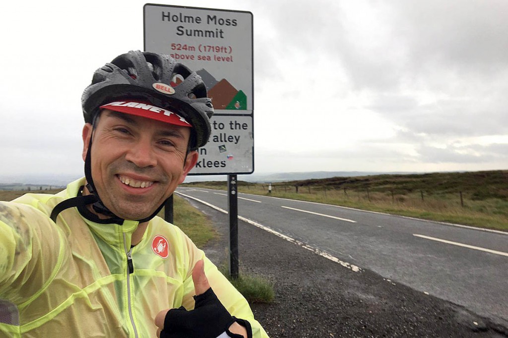 Alex Waddington at the top of the Holme Moss climb Alex Waddington at the top of the Holme Moss climb