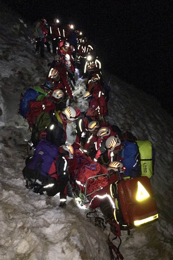 The rescue of the fallen team member involved 40 volunteers from three teams. Photo: Penrith MRT The rescue of the fallen team member involved 40 volunteers from three teams. Photo: Penrith MRT