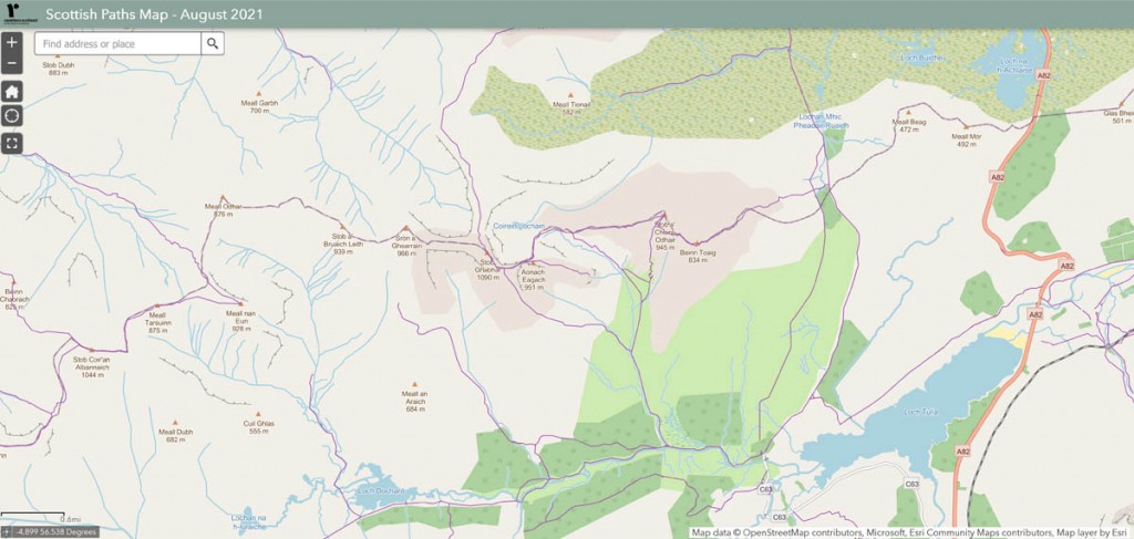 The Scottish Paths Map includes some routes no on OS maps