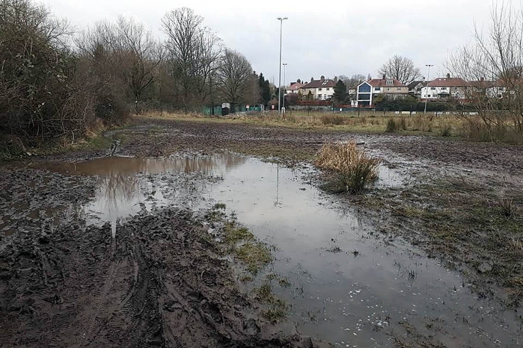 A waterlogged path in Chorlton, Manchester. Photo: Ramblers