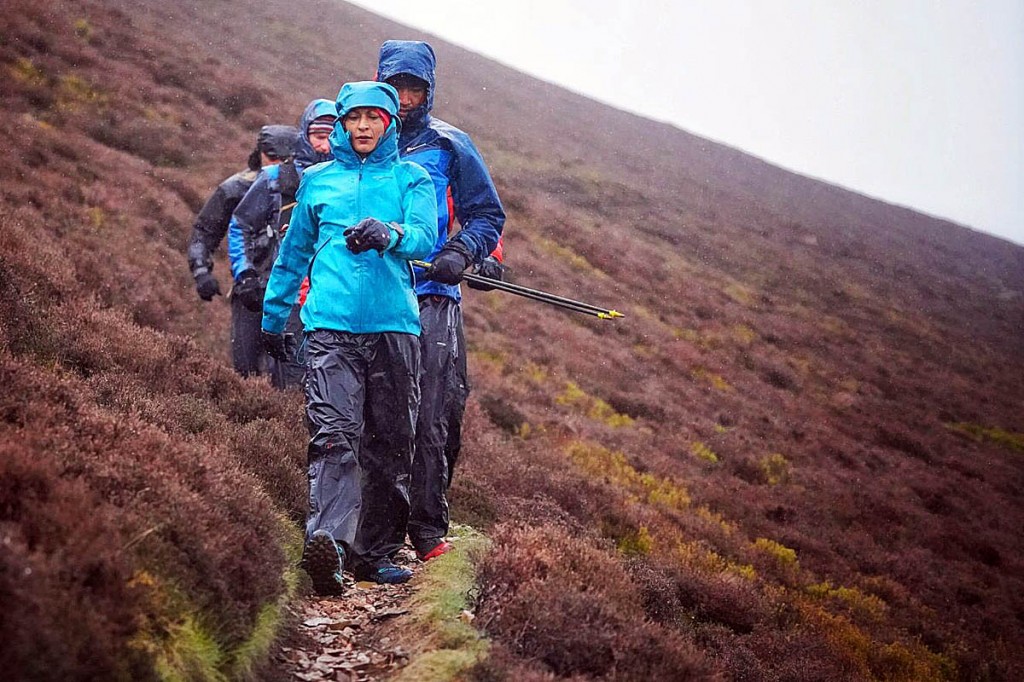 Sabrina Verjee heads to Ard Crags in heavy rain on Monday. Photo: Steve Ashworth Sabrina Verjee heads to Ard Crags in heavy rain on Monday. Photo: Steve Ashworth