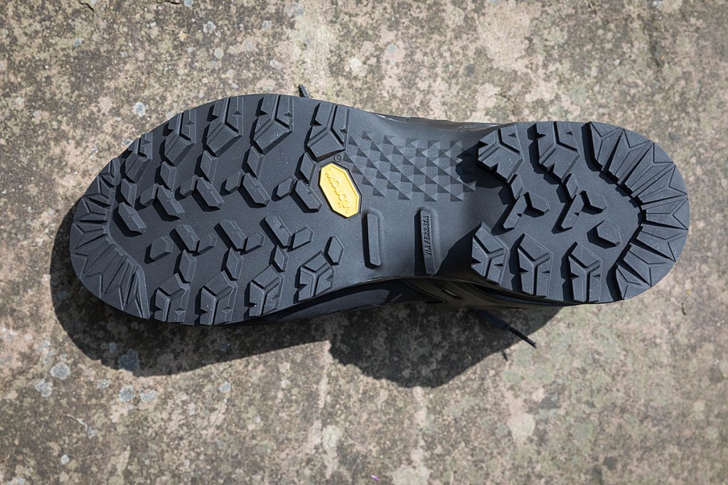 The outsole has special via ferrata lugs. Photo: Bob Smith/grough The outsole has special via ferrata lugs. Photo: Bob Smith/grough