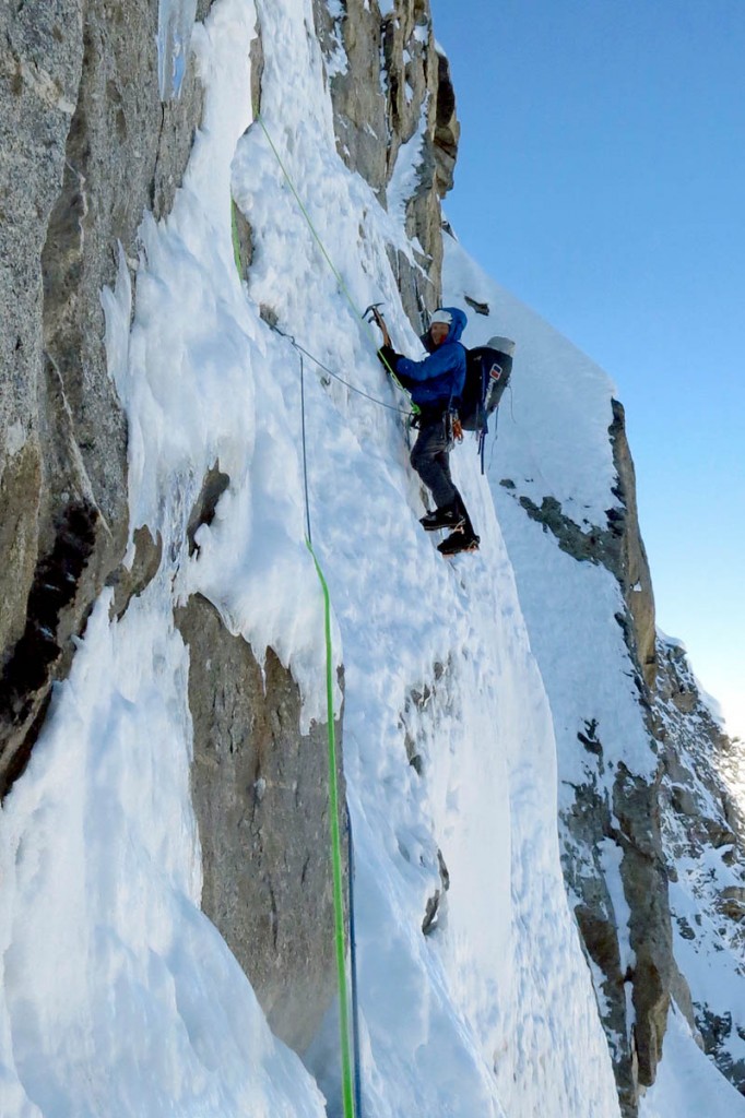 Mick Fowler leads a pitch on day four on the face of the mountain Mick Fowler leads a pitch on day four on the face of the mountain
