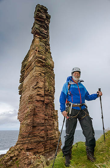 Sir Chris Bonington prepares to climb the Old Man of Hoy. Photo: Berghaus Sir Chris Bonington prepares to climb the Old Man of Hoy. Photo: Berghaus
