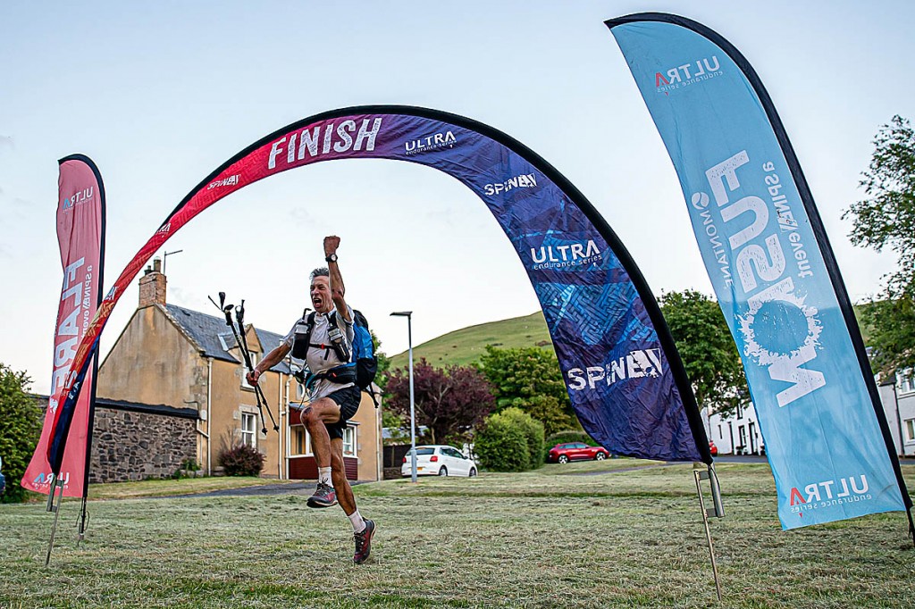 A triumphant Eoin Keith arrives at Kirk Yetholm. Photo: Baldlygo.uk A triumphant Eoin Keith arrives at Kirk Yetholm. Photo: Baldlygo.uk