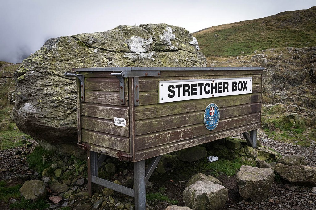 The wooden stretcher box at Sty Head has been replaced. Photo: Bob Smith/grough
